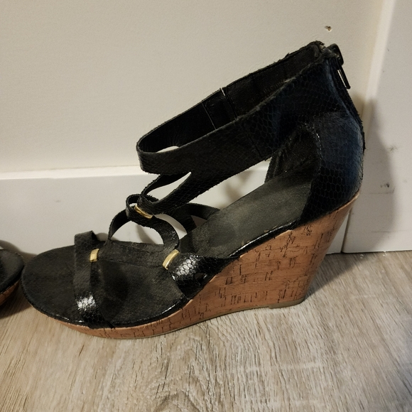 Black Brash Cork Heel Sandles Size 9 - Picture 3 of 6